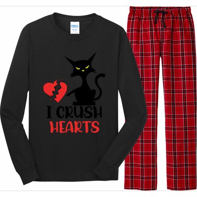 I Crush Hearts Funny Black Cats Valentine Cat Crusher Lovers Gift Long Sleeve Pajama Set