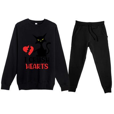 I Crush Hearts Funny Black Cats Valentine Cat Crusher Lovers Gift Premium Crewneck Sweatsuit Set