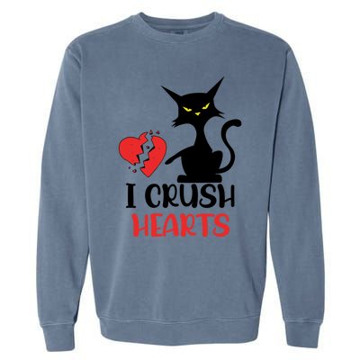 I Crush Hearts Funny Black Cats Valentine Cat Crusher Lovers Gift Garment-Dyed Sweatshirt