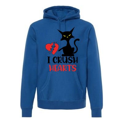 I Crush Hearts Funny Black Cats Valentine Cat Crusher Lovers Gift Premium Hoodie