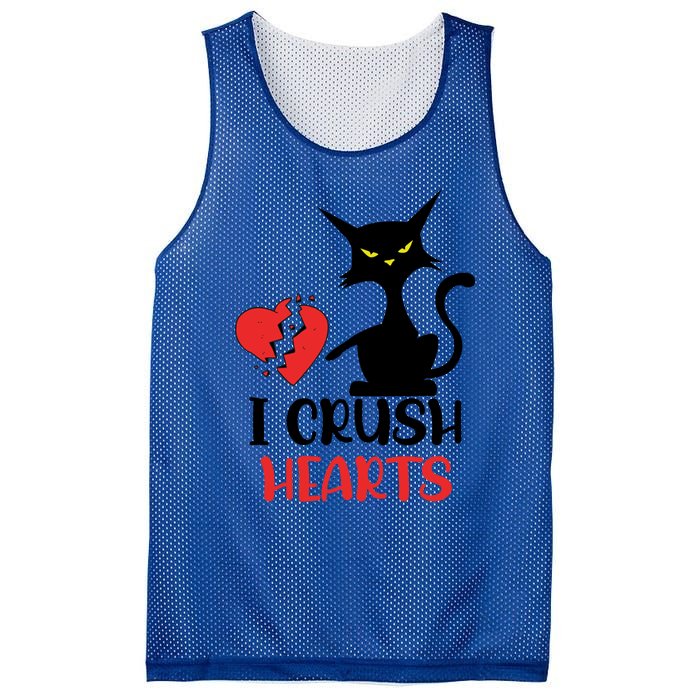 I Crush Hearts Funny Black Cats Valentine Cat Crusher Lovers Gift Mesh Reversible Basketball Jersey Tank