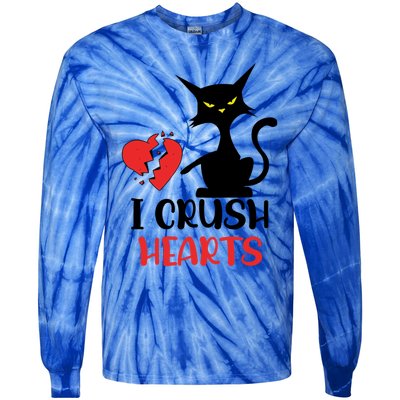 I Crush Hearts Funny Black Cats Valentine Cat Crusher Lovers Gift Tie-Dye Long Sleeve Shirt