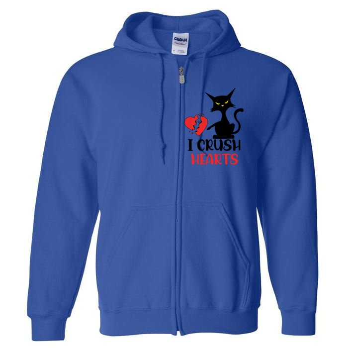 I Crush Hearts Funny Black Cats Valentine Cat Crusher Lovers Gift Full Zip Hoodie