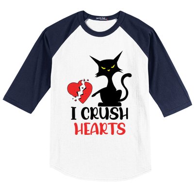 I Crush Hearts Funny Black Cats Valentine Cat Crusher Lovers Gift Baseball Sleeve Shirt