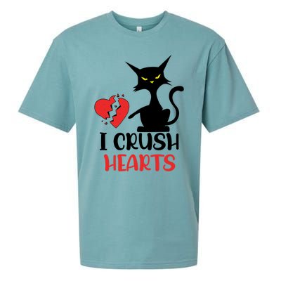 I Crush Hearts Funny Black Cats Valentine Cat Crusher Lovers Gift Sueded Cloud Jersey T-Shirt