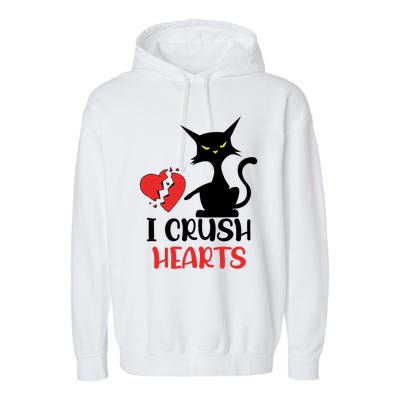 I Crush Hearts Funny Black Cats Valentine Cat Crusher Lovers Gift Garment-Dyed Fleece Hoodie