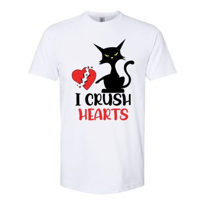 I Crush Hearts Funny Black Cats Valentine Cat Crusher Lovers Gift Softstyle CVC T-Shirt