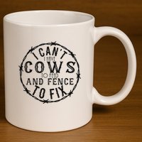 I CanT Have Cows To Feed And Fence To Fix Farmer 11oz C Handle Ceramic Mug