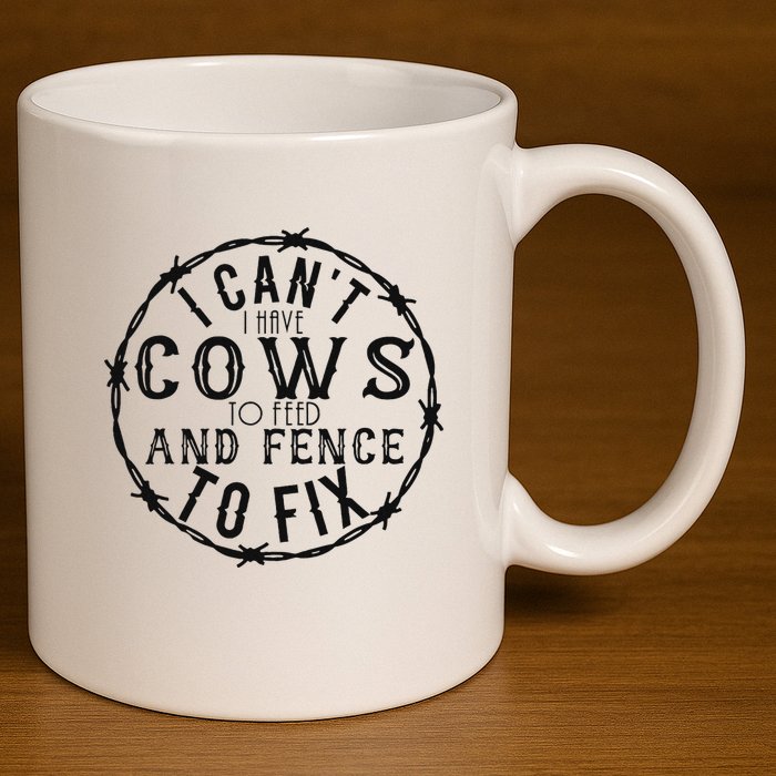 I CanT Have Cows To Feed And Fence To Fix Farmer 11oz C Handle Ceramic Mug