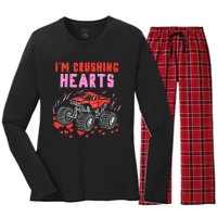 I Crush Hearts Monster Truck Toddler Boys Valentines Day Women's Long Sleeve Flannel Pajama Set 