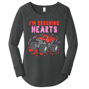 I Crush Hearts Monster Truck Toddler Boys Valentines Day Women's Perfect Tri Tunic Long Sleeve Shirt