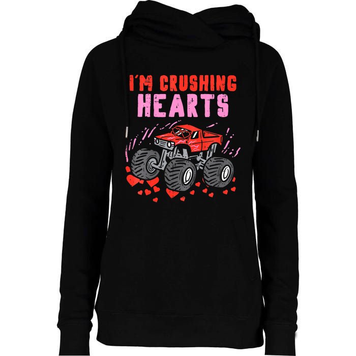 I Crush Hearts Monster Truck Toddler Boys Valentines Day Womens Funnel Neck Pullover Hood