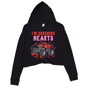 I Crush Hearts Monster Truck Toddler Boys Valentines Day Crop Fleece Hoodie