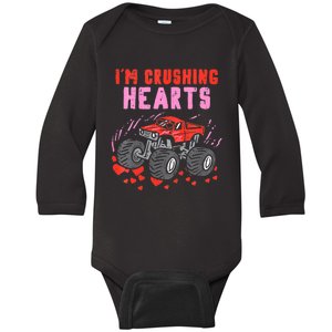 I Crush Hearts Monster Truck Toddler Boys Valentines Day Baby Long Sleeve Bodysuit