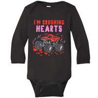 I Crush Hearts Monster Truck Toddler Boys Valentines Day Baby Long Sleeve Bodysuit