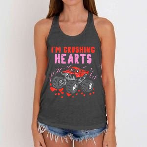 I Crush Hearts Monster Truck Toddler Boys Valentines Day Women's Knotted Racerback Tank