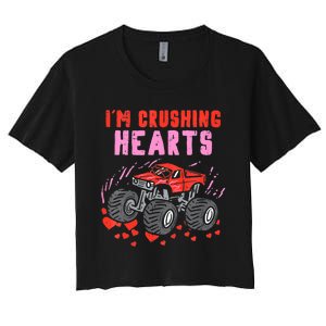 I Crush Hearts Monster Truck Toddler Boys Valentines Day Women's Crop Top Tee