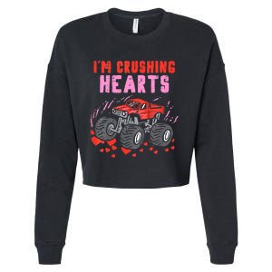 I Crush Hearts Monster Truck Toddler Boys Valentines Day Cropped Pullover Crew