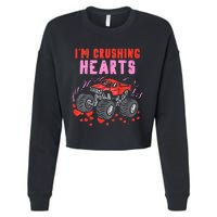 I Crush Hearts Monster Truck Toddler Boys Valentines Day Cropped Pullover Crew