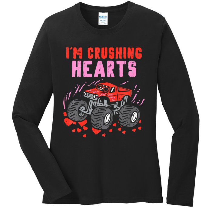 I Crush Hearts Monster Truck Toddler Boys Valentines Day Ladies Long Sleeve Shirt