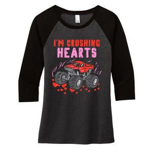 I Crush Hearts Monster Truck Toddler Boys Valentines Day Women's Tri-Blend 3/4-Sleeve Raglan Shirt