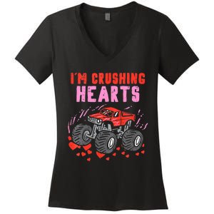 I Crush Hearts Monster Truck Toddler Boys Valentines Day Women's V-Neck T-Shirt