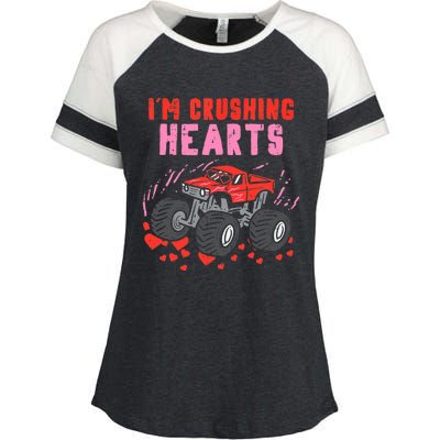 I Crush Hearts Monster Truck Valentines Day Enza Ladies Jersey Colorblock Tee