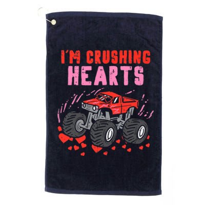 I Crush Hearts Monster Truck Valentines Day Platinum Collection Golf Towel