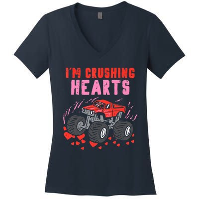 I Crush Hearts Monster Truck Valentines Day Women's V-Neck T-Shirt