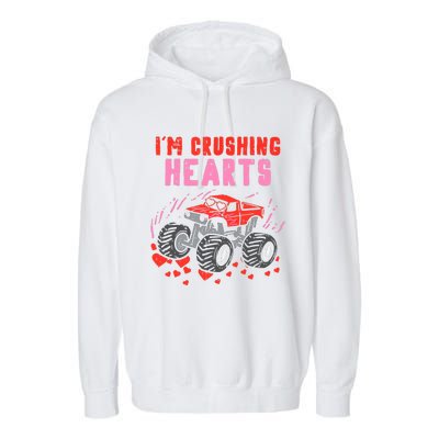 I Crush Hearts Monster Truck Valentines Day Garment-Dyed Fleece Hoodie