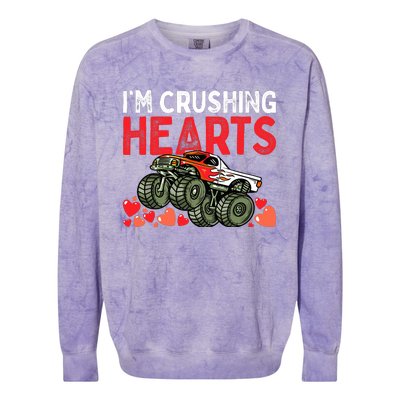 I Crush Hearts Monster Truck Boy Valentines Day Colorblast Crewneck Sweatshirt