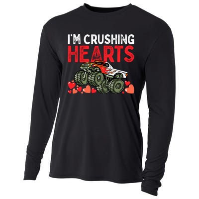 I Crush Hearts Monster Truck Boy Valentines Day Cooling Performance Long Sleeve Crew