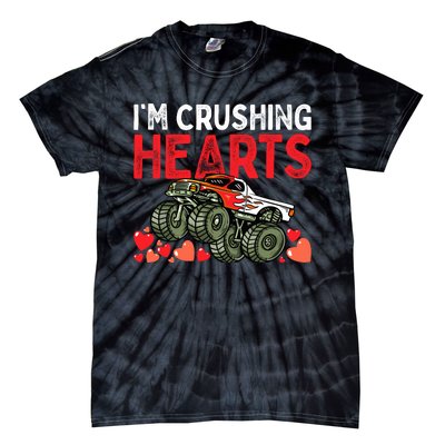 I Crush Hearts Monster Truck Boy Valentines Day Tie-Dye T-Shirt