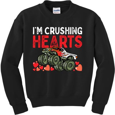 I Crush Hearts Monster Truck Boy Valentines Day Kids Sweatshirt