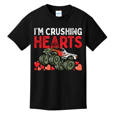 I Crush Hearts Monster Truck Boy Valentines Day Kids T-Shirt