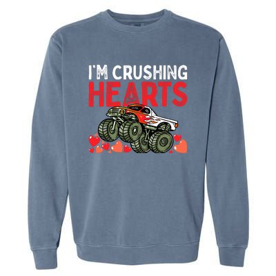 I Crush Hearts Monster Truck Boy Valentines Day Garment-Dyed Sweatshirt