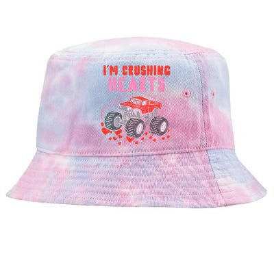 I Crush Hearts Monster Truck Valentines Day Tie-Dyed Bucket Hat