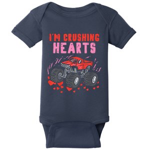 I Crush Hearts Monster Truck Valentines Day Baby Bodysuit