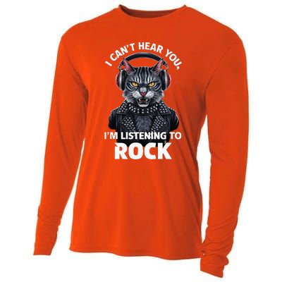 I CanT Hear You IM Listening To Rock Cat & Rock Lover Cooling Performance Long Sleeve Crew