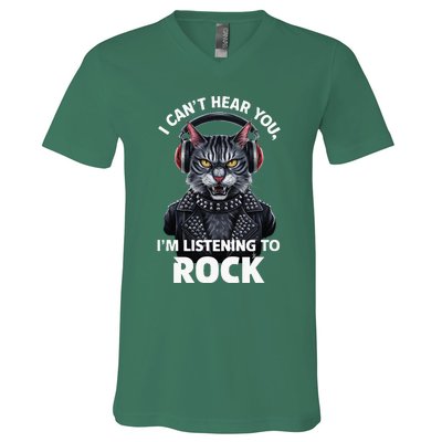 I CanT Hear You IM Listening To Rock Cat & Rock Lover V-Neck T-Shirt