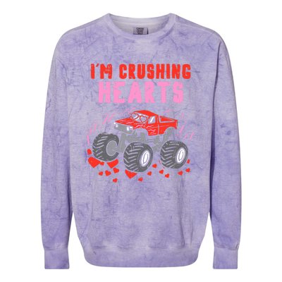 I Crush Hearts Monster Truck Toddler Boys Valentines Day Colorblast Crewneck Sweatshirt