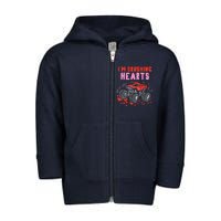 I Crush Hearts Monster Truck Toddler Boys Valentines Day Toddler Zip Fleece Hoodie