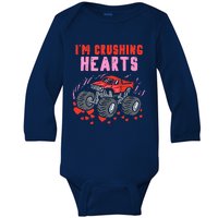 I Crush Hearts Monster Truck Toddler Boys Valentines Day Baby Long Sleeve Bodysuit