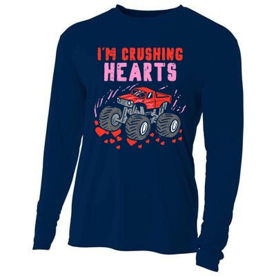 I Crush Hearts Monster Truck Toddler Boys Valentines Day Cooling Performance Long Sleeve Crew