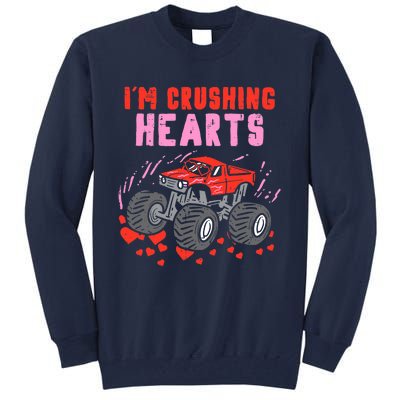 I Crush Hearts Monster Truck Toddler Boys Valentines Day Tall Sweatshirt