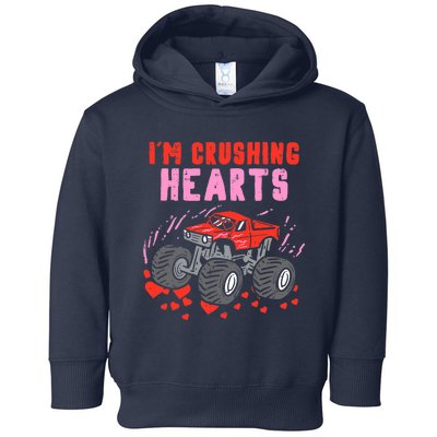 I Crush Hearts Monster Truck Toddler Boys Valentines Day Toddler Hoodie