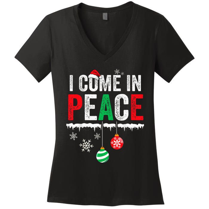 I Come In Peace IM Peace Funny Matching Couple Christmas Women's V-Neck T-Shirt