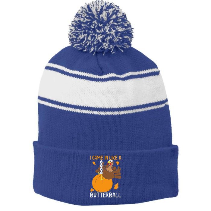 I Came In Like A Butterball Funny Thanksgiving Turkey Gift Stripe Pom Pom Beanie