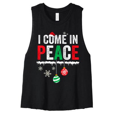 I Come In Peace IM Peace Funny Matching Couple Christmas Women's Racerback Cropped Tank