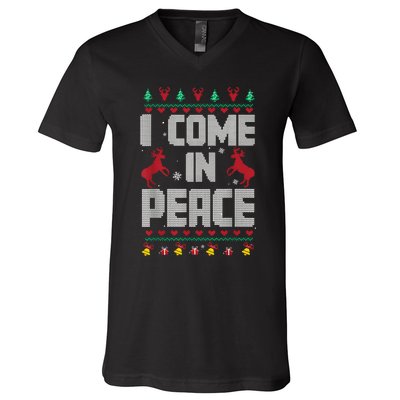 I Come In Peace I Come In Peace IM Peim Peace Xmas Matching Couples Christmas V-Neck T-Shirt